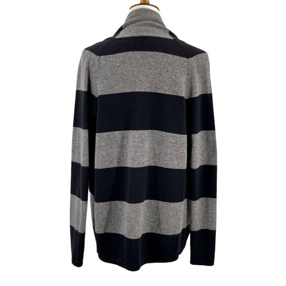 VINCE Black Gray Striped 100% Cashmere Cardigan - Picture 4 of 6